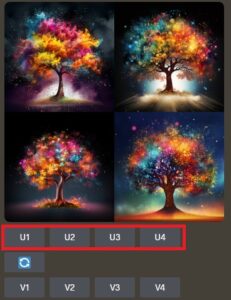 1U, 2U, 3U, 4U를 클릭하면 좌측 상단부터 원하는 이미지를 업스케일 할 수 있습니다.